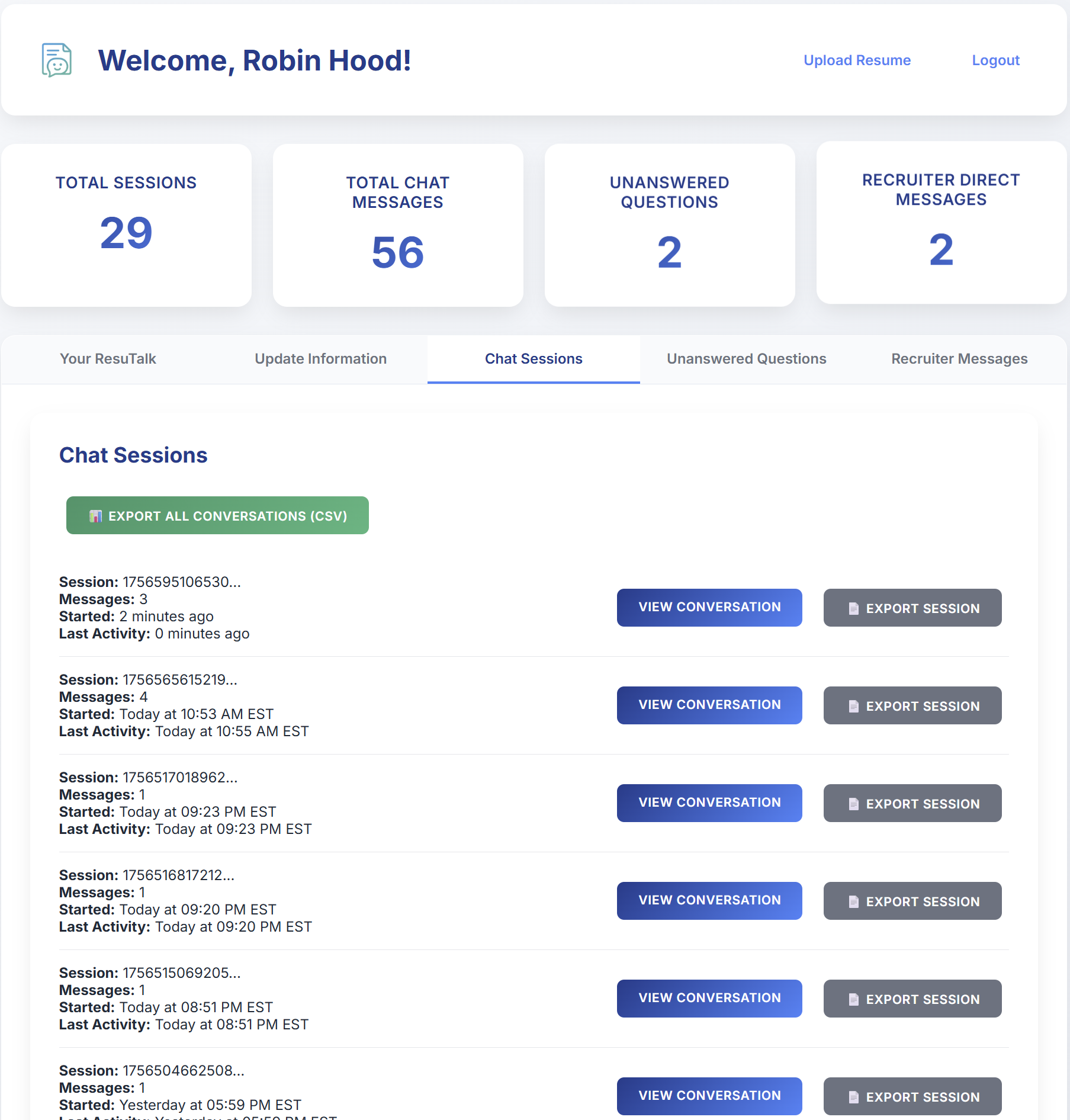Chat Sessions Dashboard